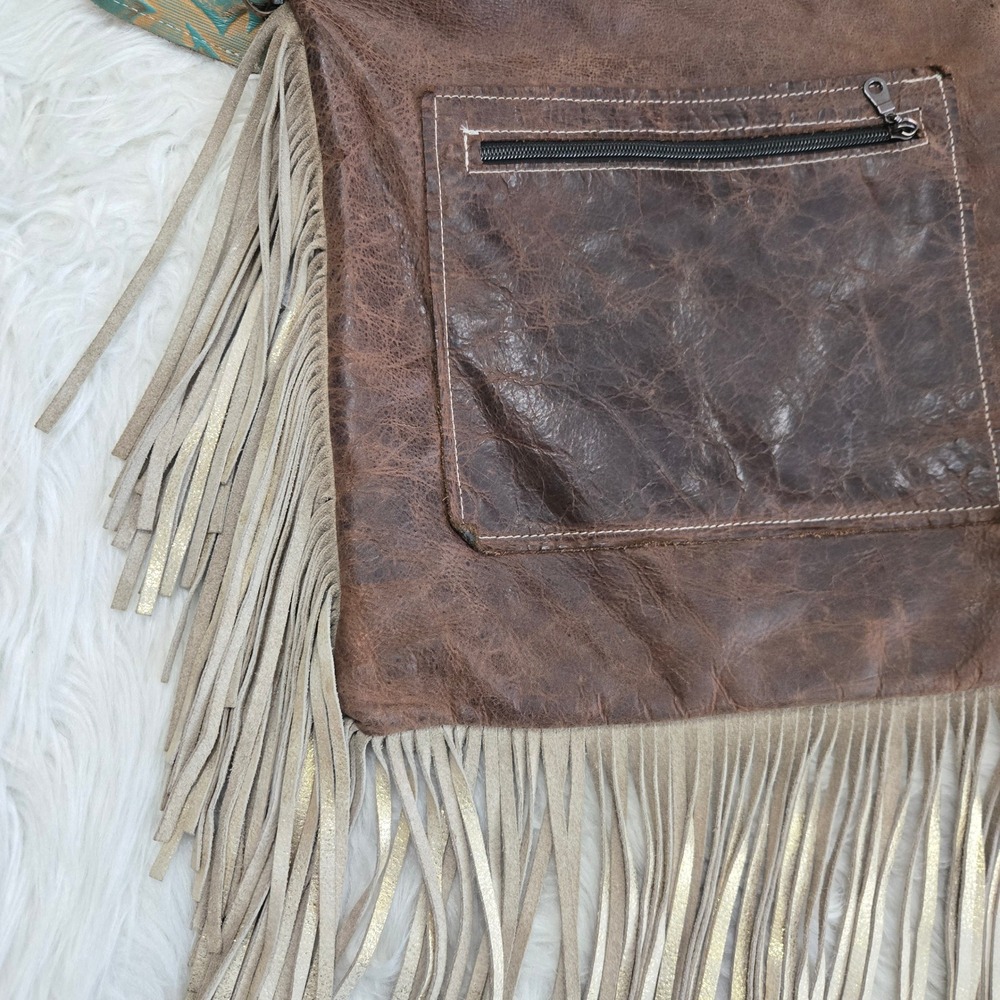 Dancing Cactus Designs Cowhide Fringe Crossbody Bag Turquoise Leather Western - Picture 11 of 16